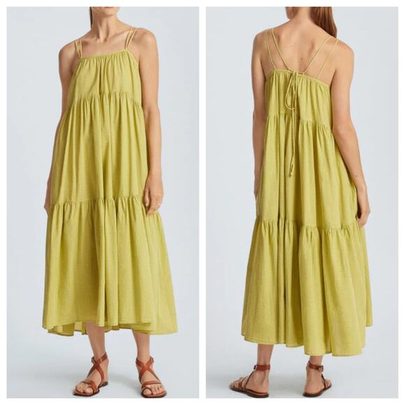 Everlane size Medium Maxi Dress Green Cotton Billow Tiered Adjustable Straps - Picture 1 of 7